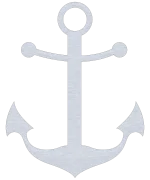 A sleek, laser-cut aluminum anchor silhouette with a silver finish, featuring a classic design with curved flukes and a round stock. The anchor is displayed against a plain black background, highlighting its bold and timeless nautical theme. The smooth edges and symmetrical design make it an eye-catching piece suitable for various interior settings.